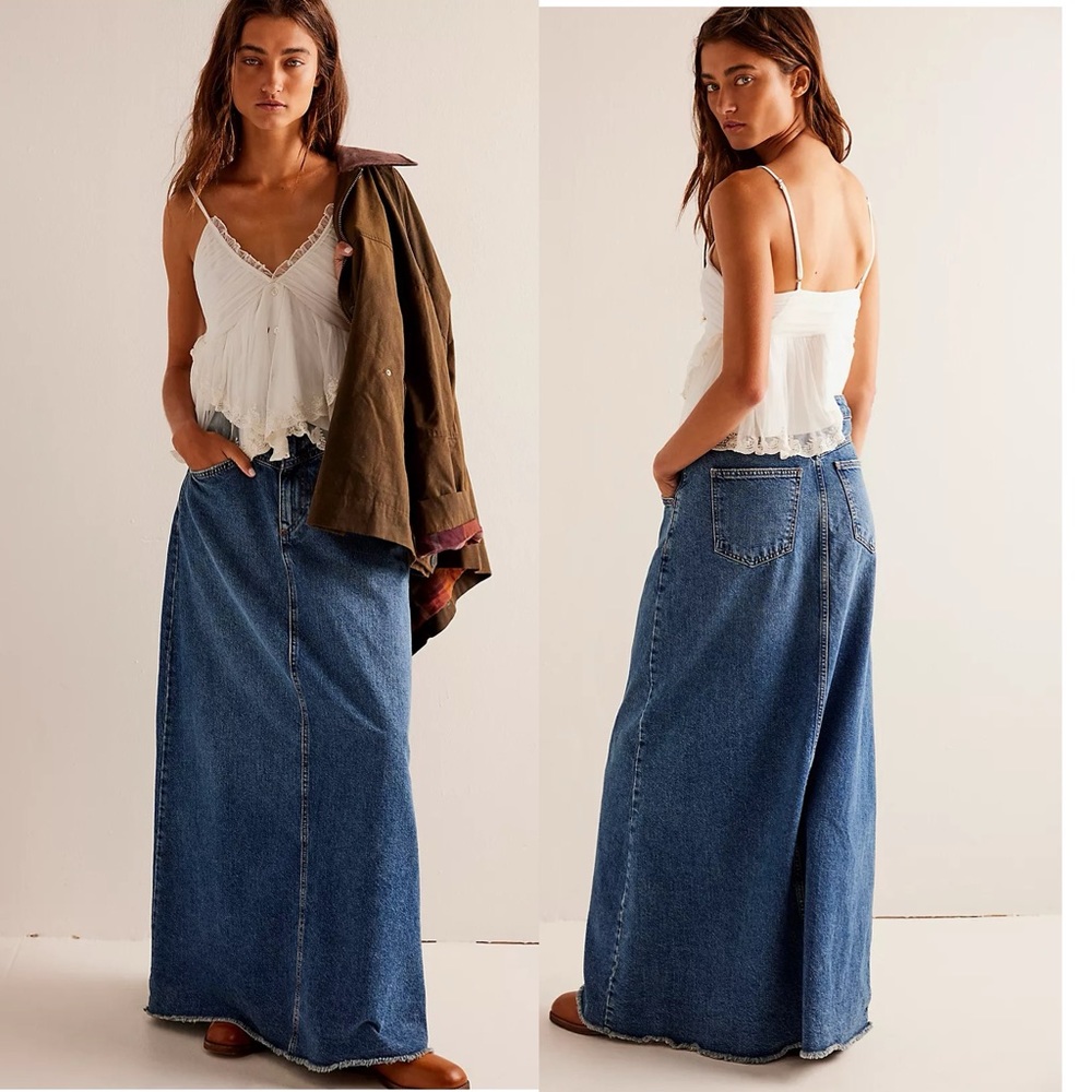 NWT Free People X We The Free Come As You Are Denim Maxi Skirt